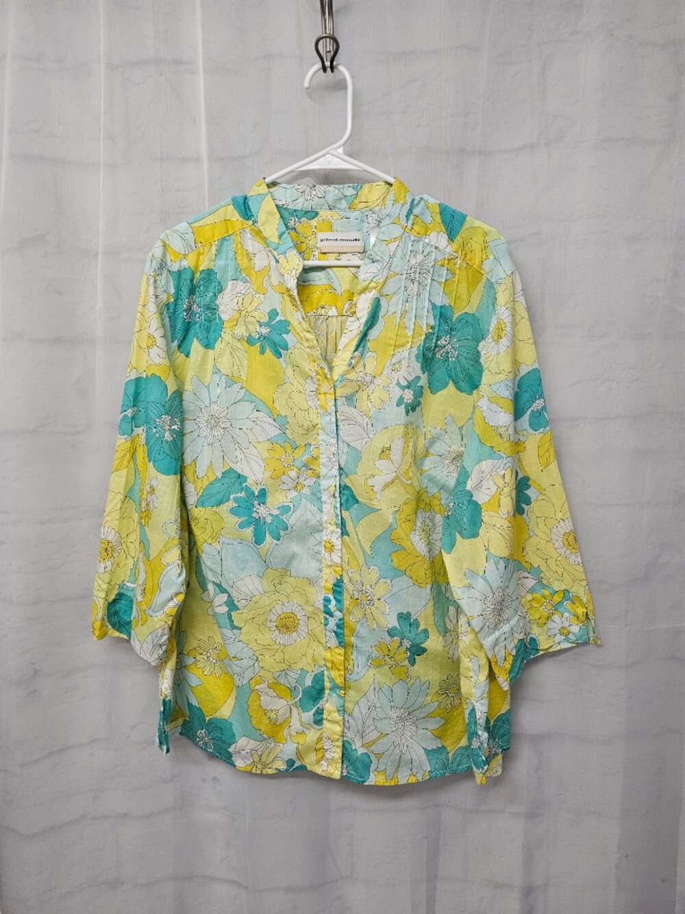 Alfred Dunner Blouse Yellow Blue Floral Peasant Casual 22W